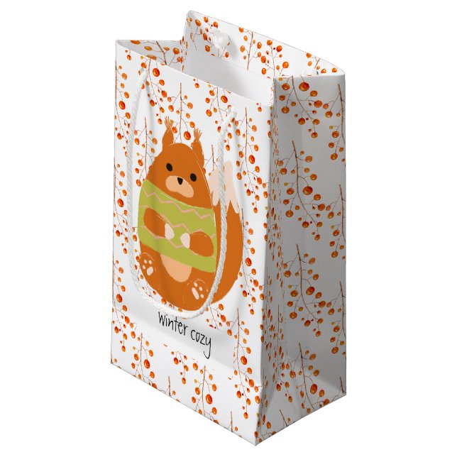 Reddish Brown Squirrel In a Green Sweater Small Gift Bag (Front Angled)