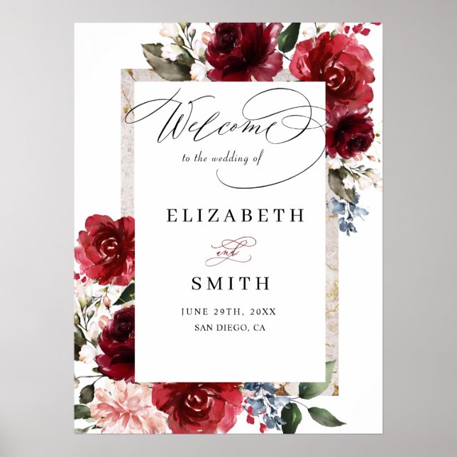 Reddish Floral Elegant Rustic White Wedding Poster (Front)