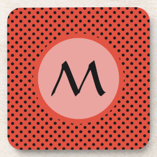 Reddish Orange Polka Dot Monogram Coaster