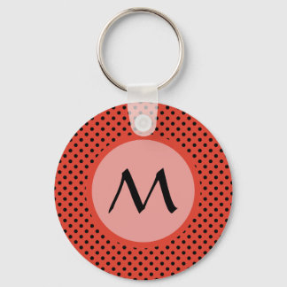 Reddish Orange Polka Dot Monogram Key Ring