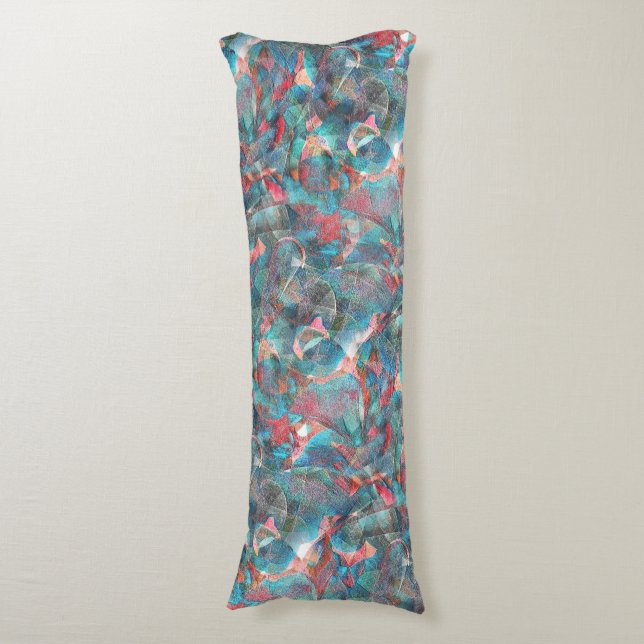 Reddish peach and cyan spots on sketchy rough wall body cushion (Front Vertical)