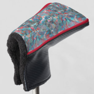 Reddish peach to cyan stains on sketchy rough wall golf head cover