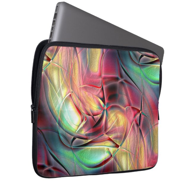 Reddish to green colourful crumpled 'beach cloth'  laptop sleeve (Front Right)