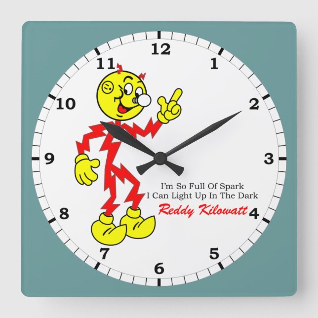 Reddy Kilowatt Pointing, Full of Spark Square Wall Clock (Front)