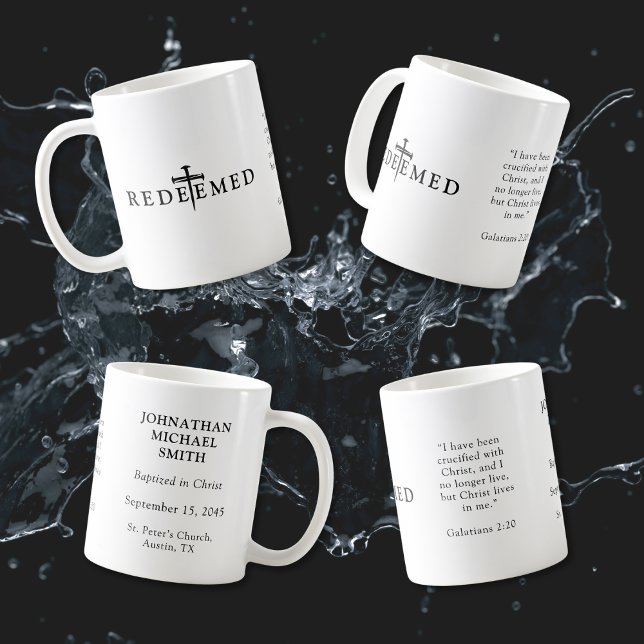 Redeemed Bold Typography Personalised Baptism  Coffee Mug (Creator Uploaded)