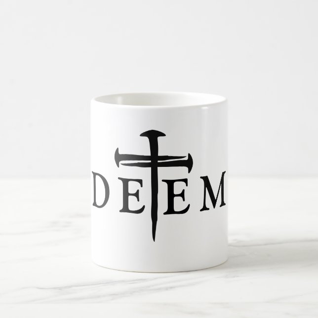 Redeemed Christian Bold Nail Cross Typography  Coffee Mug (Center)