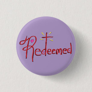 ‘Redeemed’ Christian Faith Cross Hearts 3 Cm Round Badge