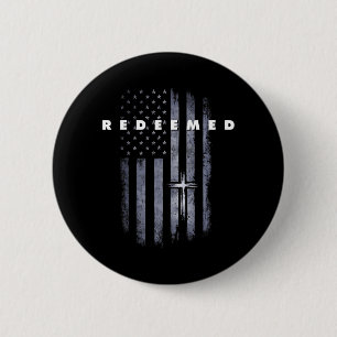 Redeemed Faith God Cross American Flag Gift 6 Cm Round Badge