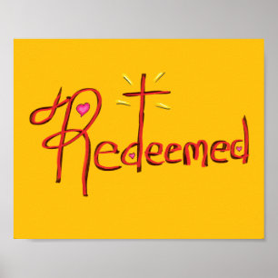 Redeemed with Cross and Hearts Yellow Poster