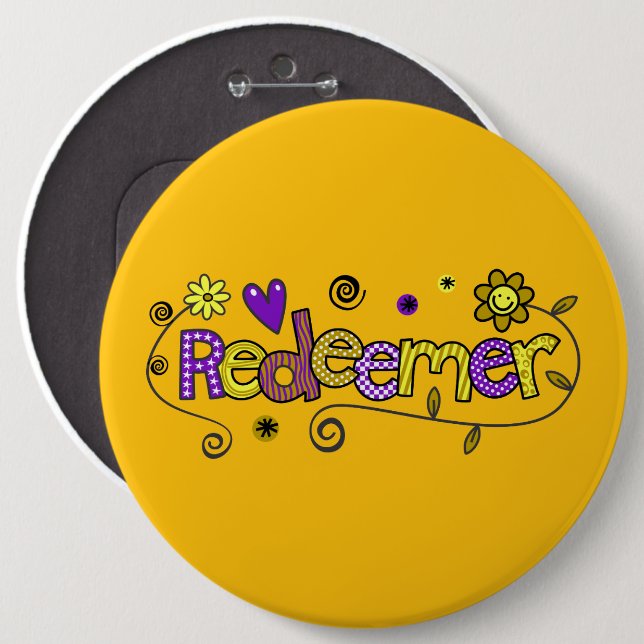 Redeemer I Doodles I YlwOrg I 6x6 Button (Front & Back)