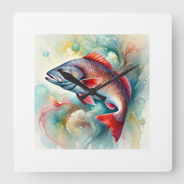 Redfish in Serene Waters 210824AREF147 - Watercolo Square Wall Clock (Front)