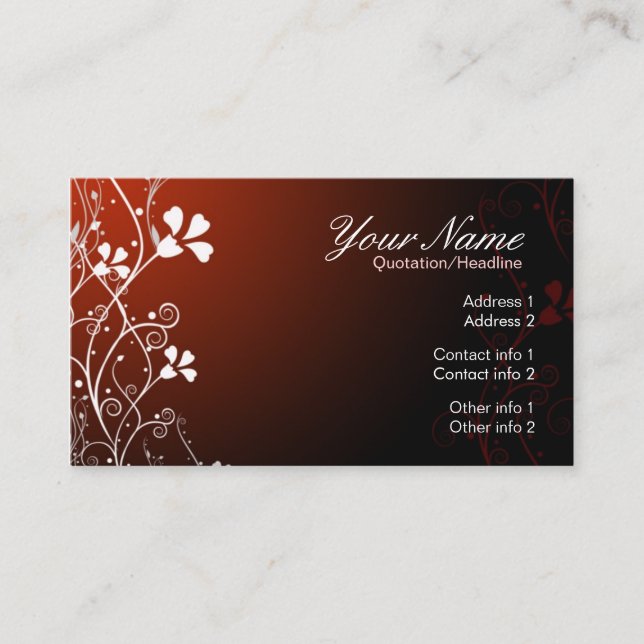 RedFlorali White Floral Red Business Card (Front)