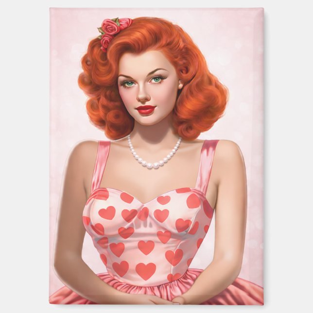 Redhead 1950s Vintage Style Valentine Magnet (Front)