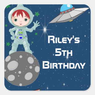 Redhead Astronaut Boy Party Favour Labels