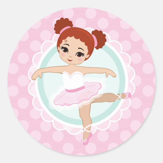 Redhead Ballerina - Pink Ballet Dancer Girl Classic Round Sticker (Front)