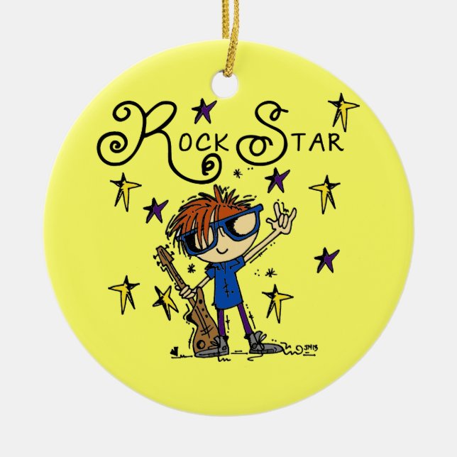 Redhead Boy Rock Star Ceramic Tree Decoration (Front)