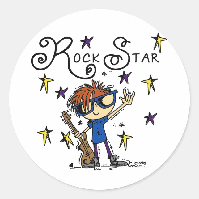 Redhead Boy Rock Star Classic Round Sticker (Front)
