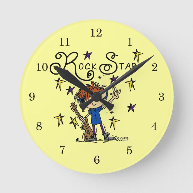 Redhead Boy Rock Star Round Clock (Front)