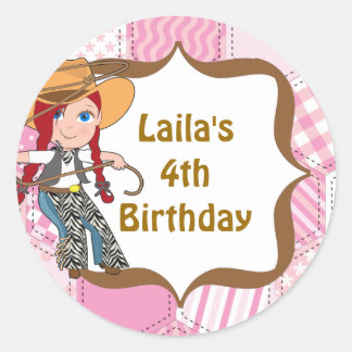 Redhead Cowgirl Birthday Party Favour Labels
