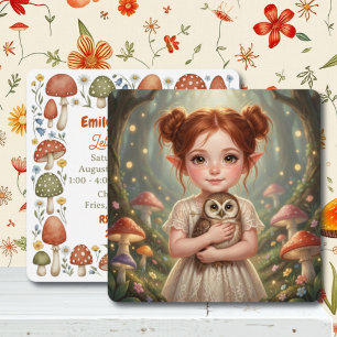 Redhead Fairy and Owl Girl's Cottagecore Birthday  Invitation