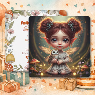 Redhead Fairy Girl and Baby Fox Girl's Birthday Invitation