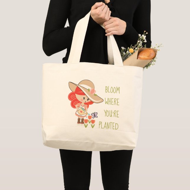 Redhead Gardening Girl Bloom Where You're Planted Large Tote Bag (Front (Product))