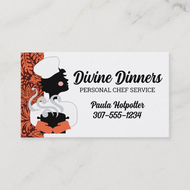 Redhead girl chef steaming cooking pot biz cards (Front)
