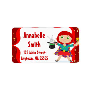 RedHead Girl Magician Birthday Address Labels