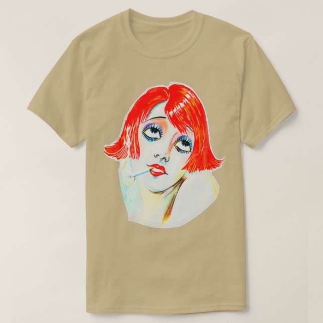 Redhead Girl Smoking T-Shirt (Design Front)