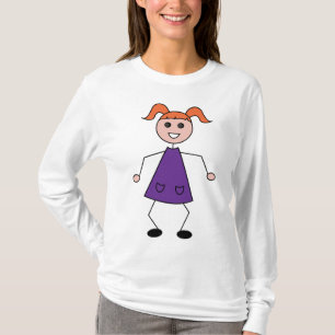 Redhead Girl Stick Figure in Purple Dress T-Shirt