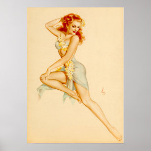 Redhead Hawaiian Costume Pin Up Poster