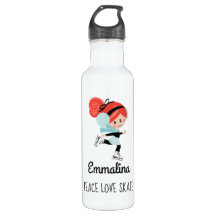 Redhead Ice Skater Water Bottle Peace Love Skate