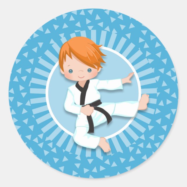 Redhead Karate Boy Judo Martial Arts Classic Round Sticker (Front)
