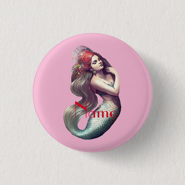 Redhead Mermaid Beauty Thunder_Cove 3 Cm Round Badge (Front)