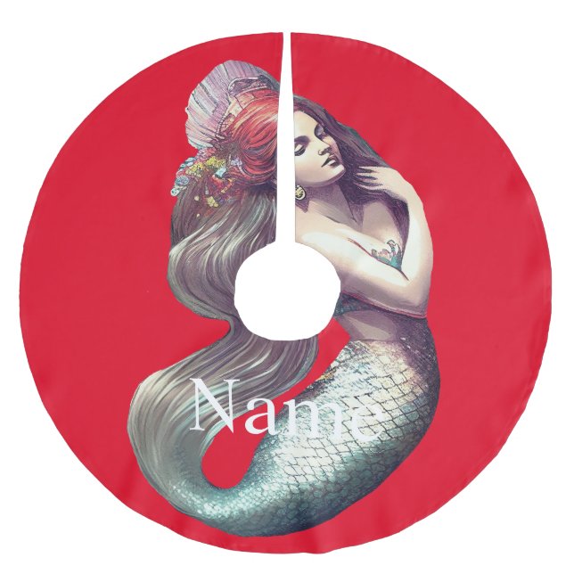 Redhead Mermaid Beauty Thunder_Cove Brushed Polyester Tree Skirt (Front)