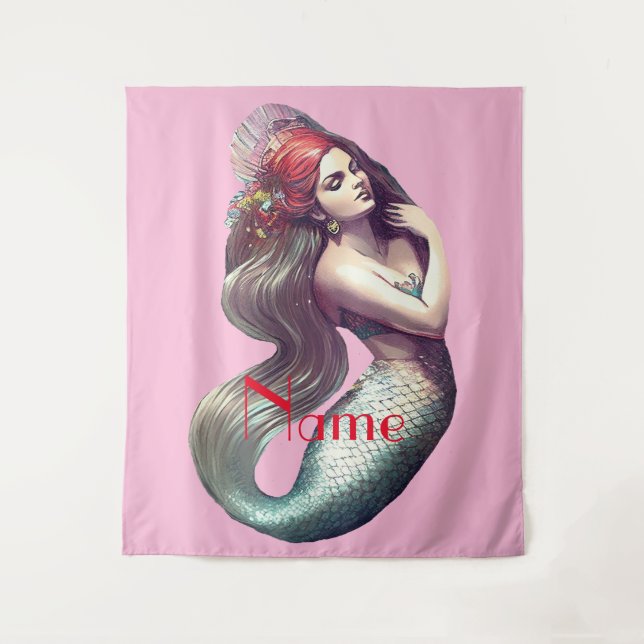 Redhead Mermaid Beauty Thunder_Cove  Tapestry (Front)