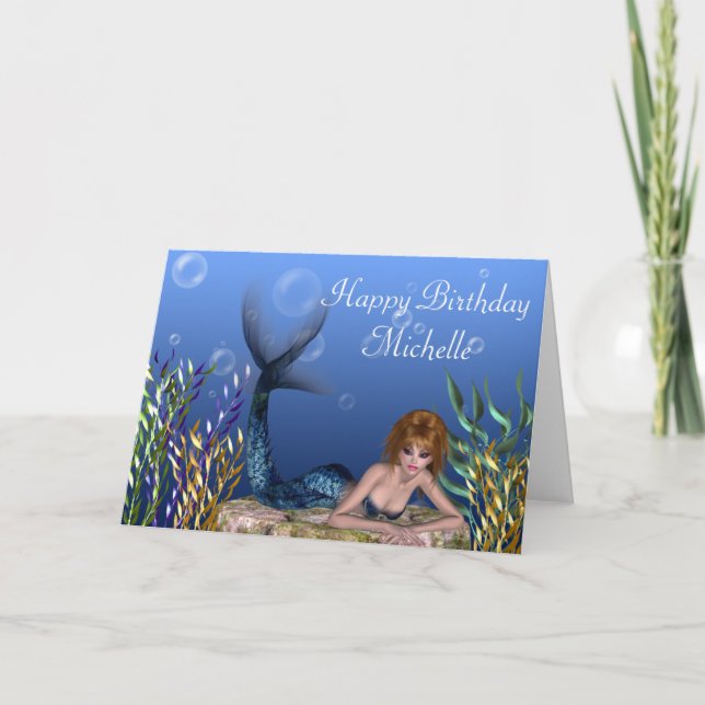 Redhead Mermaid Fantasy Customisable Birthday Card (Front)