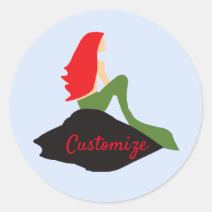 Redhead Mermaid Sitting Thunder_Cove  Classic Round Sticker