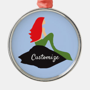 Redhead Mermaid Sitting Thunder_Cove  Metal Tree Decoration
