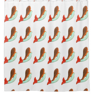 redhead mermaids with blue/red tails shower curtain