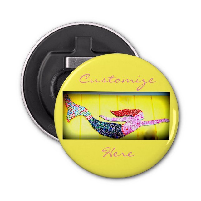 redhead mosaic mermaid yellow bottle opener (Front)