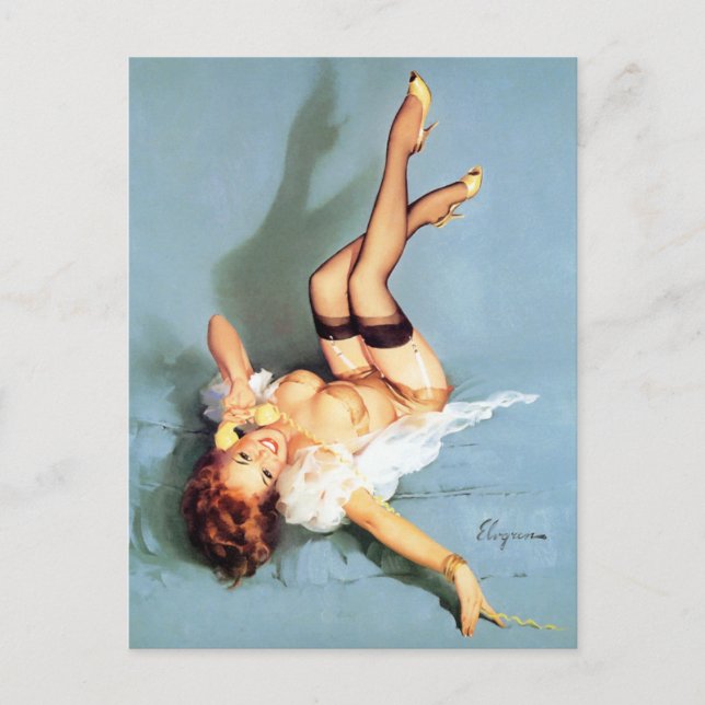 Redhead on Telephone Pin Up Postcard (Front)