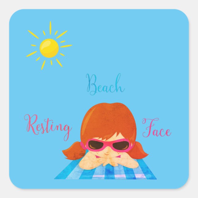 Redhead Resting Beach Face Girl Sunglasses  Square Sticker (Front)