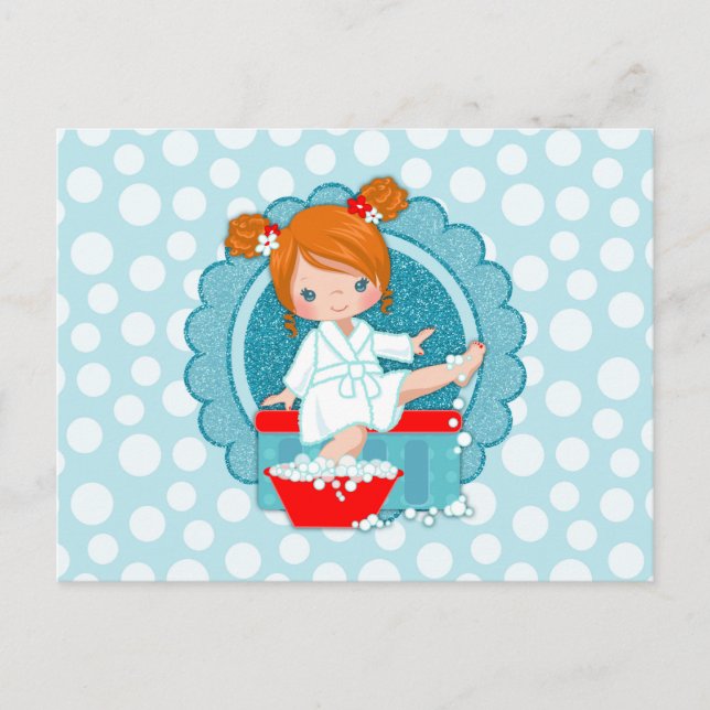Redhead Spa Girl Bubbles Turquoise Red White Postcard (Front)