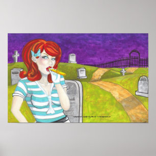 Redhead w Kazoo in Graveyard dark art poster print