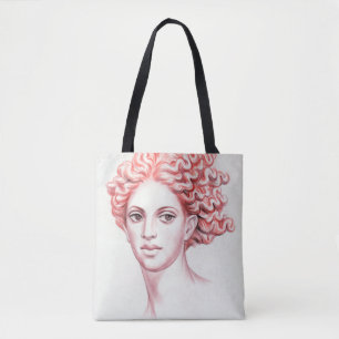 Redhead woman head stock illustration tote bag