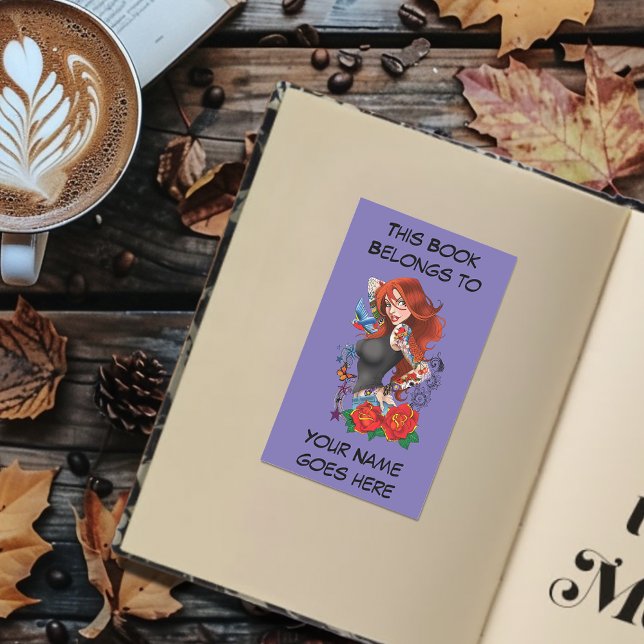 Redhead Woman Tattoos Bookplate Rectangular Sticker (Creator Uploaded)