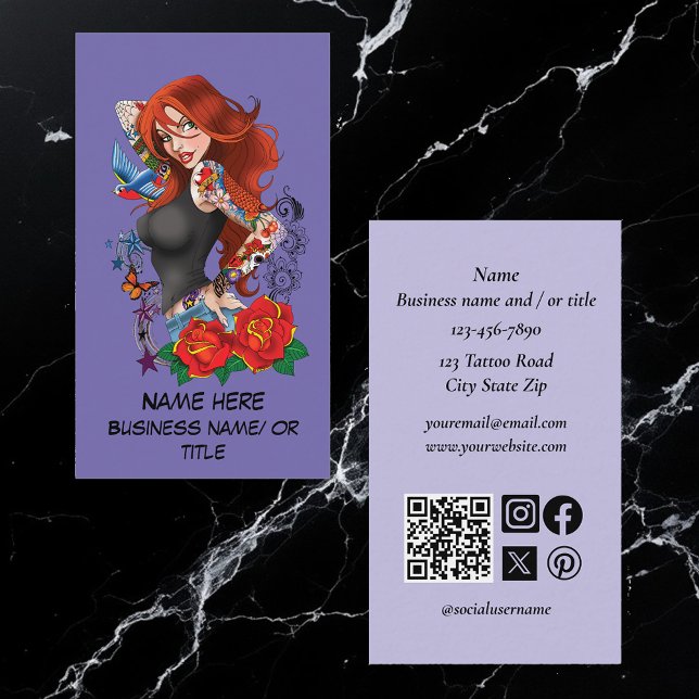 Redhead Woman Tattoos Business Card (Creator Uploaded)