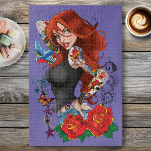 Redhead Woman Tattoos Jigsaw Puzzle