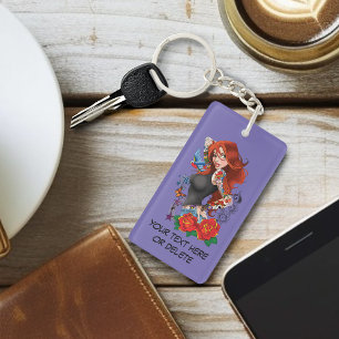 Redhead Woman Tattoos Key Ring